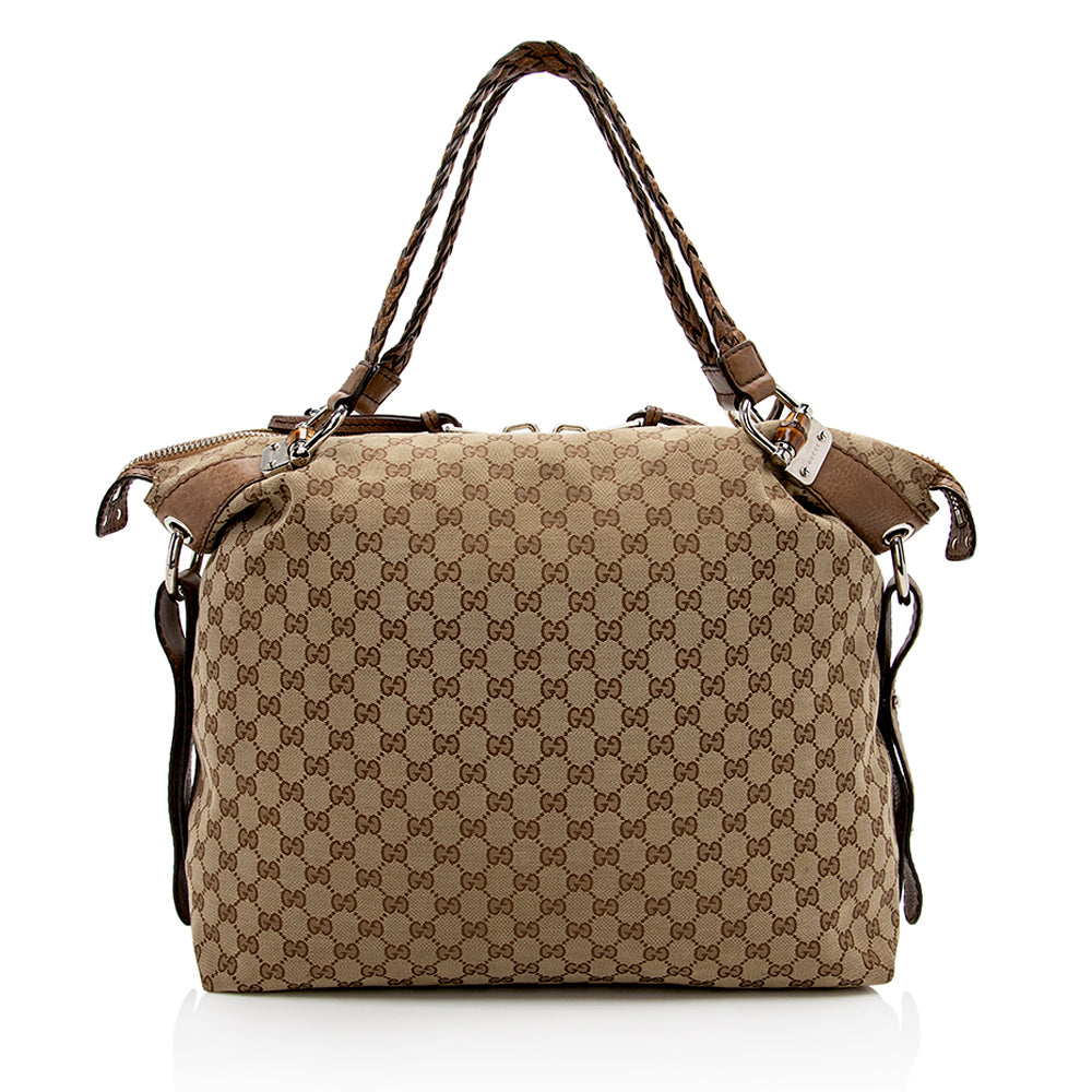 Gucci Gucci Canvas Bamboo Bar Large Tote - FINAL SALE (SHF-16660)
