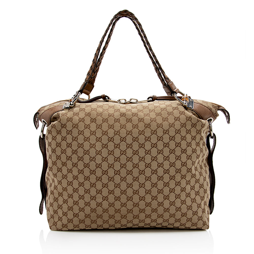 Gucci Gucci Canvas Bamboo Bar Large Tote - FINAL SALE (SHF-16660)