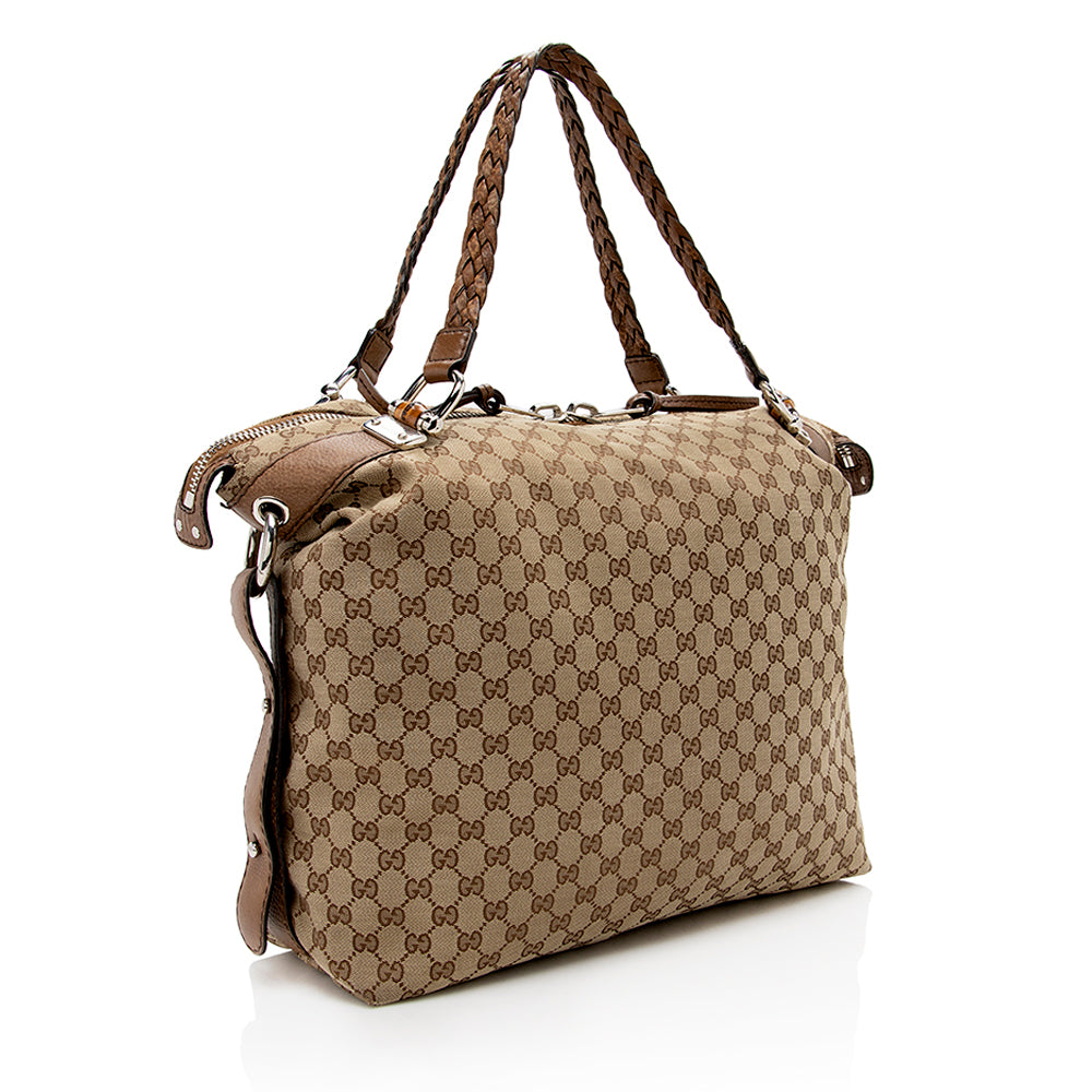 Gucci Gucci Canvas Bamboo Bar Large Tote - FINAL SALE (SHF-16660)