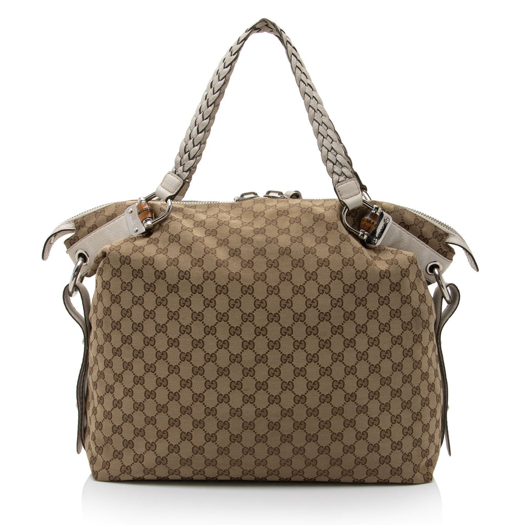 Gucci GG Canvas Bamboo Bar Large Tote (SHF-8uUHe9)