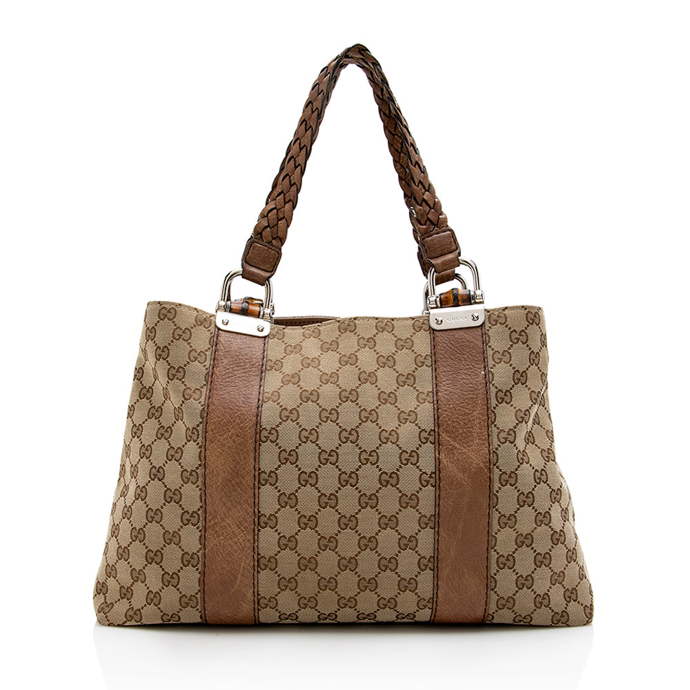Gucci Gucci Canvas Bamboo Bar Medium Tote - FINAL SALE (SHF-17966)
