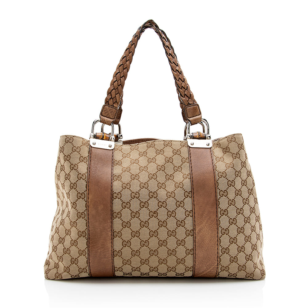 Gucci Gucci Canvas Bamboo Bar Medium Tote - FINAL SALE (SHF-17966)