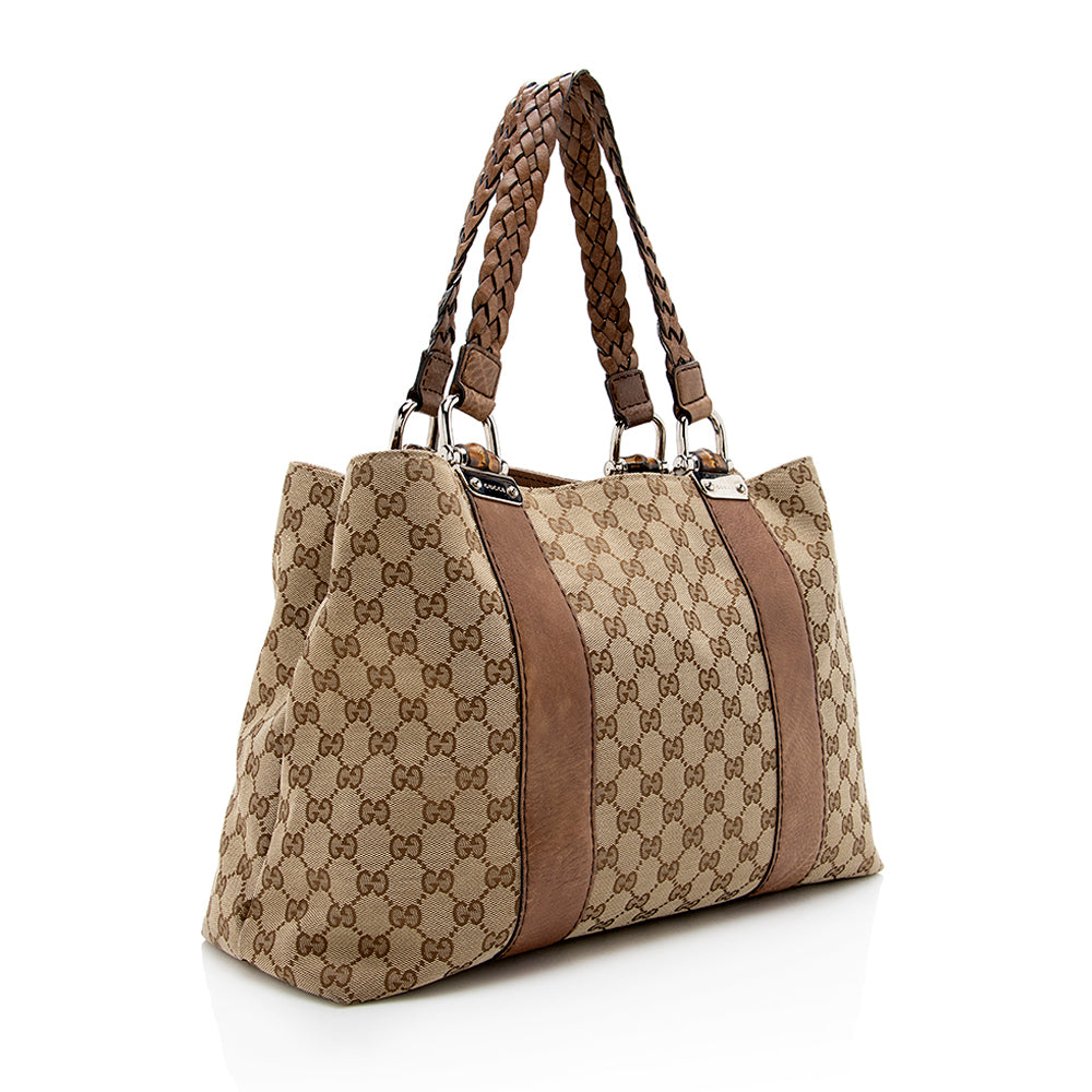 Gucci Gucci Canvas Bamboo Bar Medium Tote - FINAL SALE (SHF-17966)