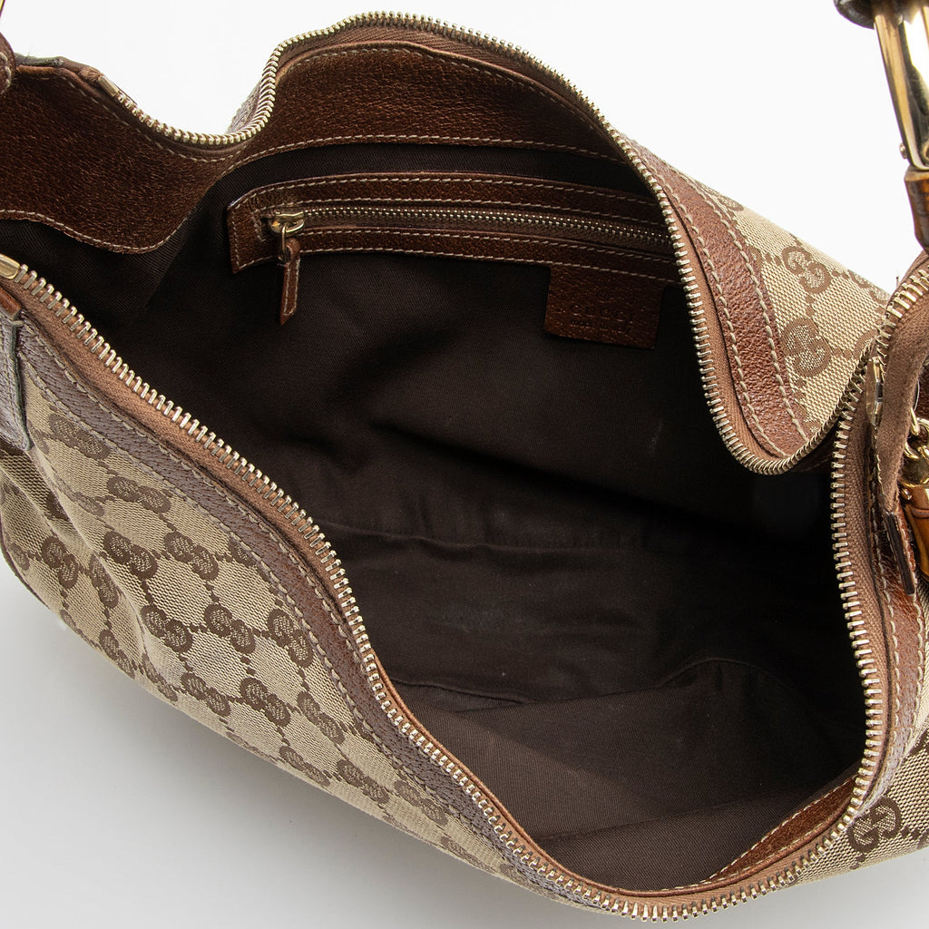 Gucci GG Canvas Bamboo Half Moon Medium Hobo (SHF-23738)