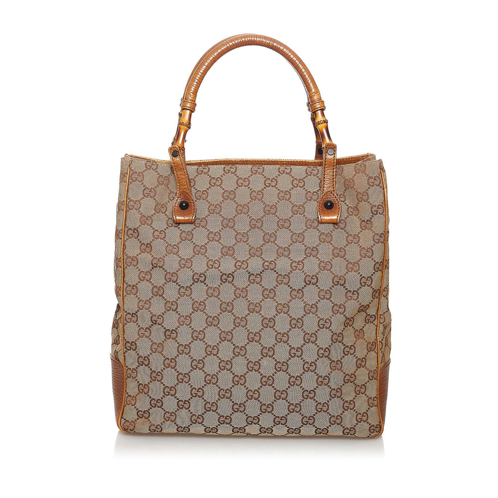 Gucci GG Canvas Bamboo Tote Bag (SHG-31006)