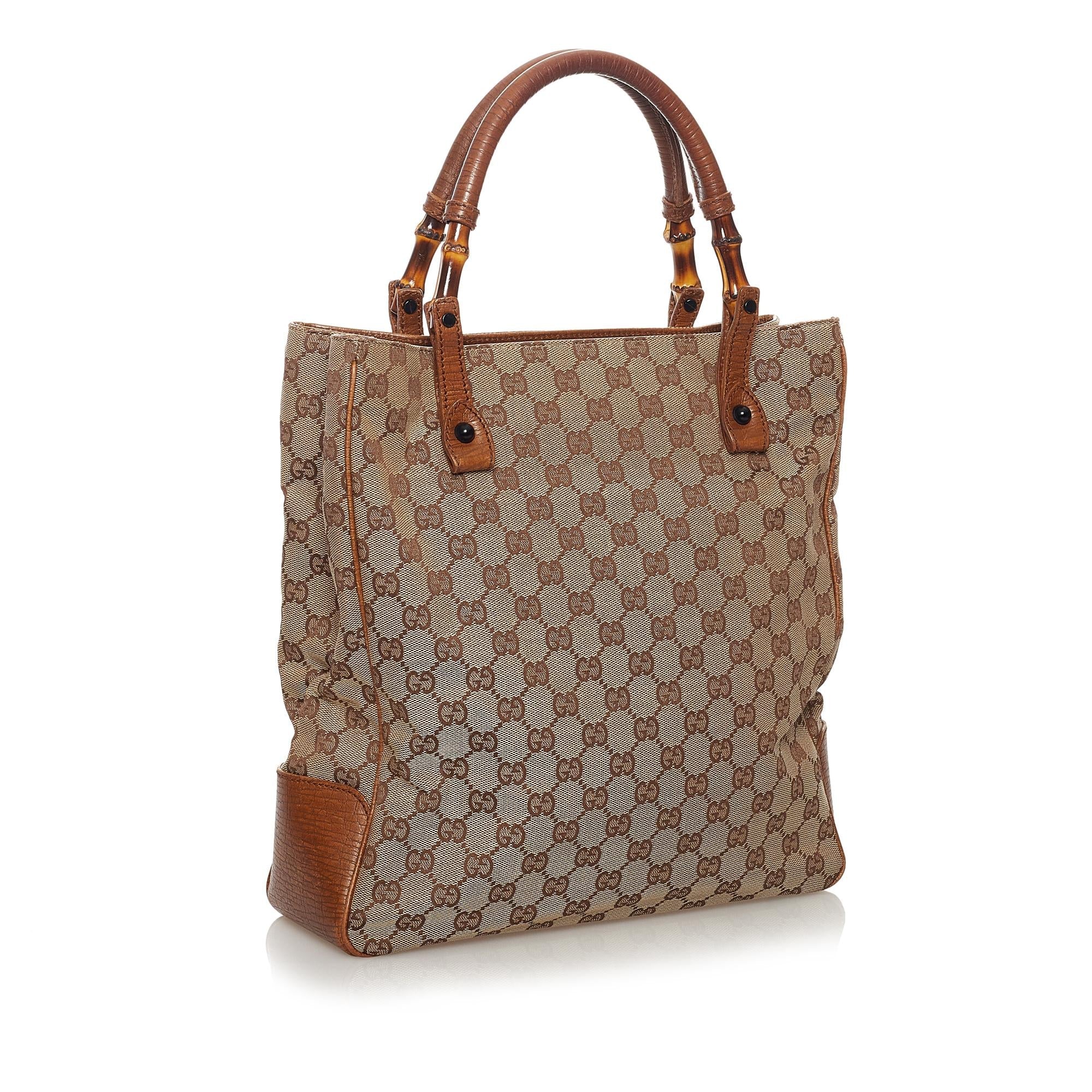 Gucci GG Canvas Bamboo Tote Bag (SHG-33354)
