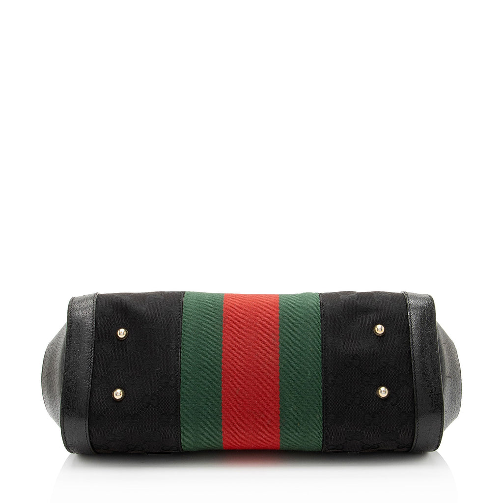 Gucci Leather Studded Web Bamboo Bullet Medium Satchel