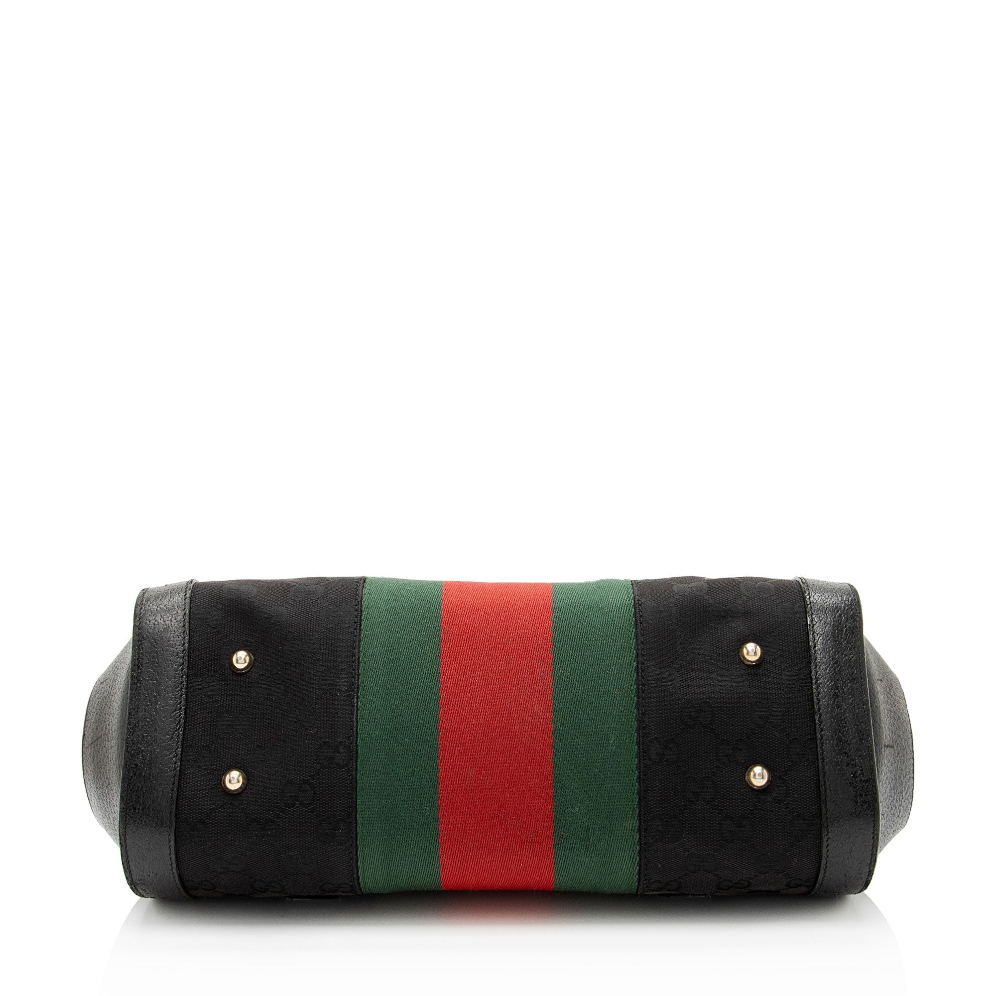 Gucci Leather Studded Web Bamboo Bullet Medium Satchel