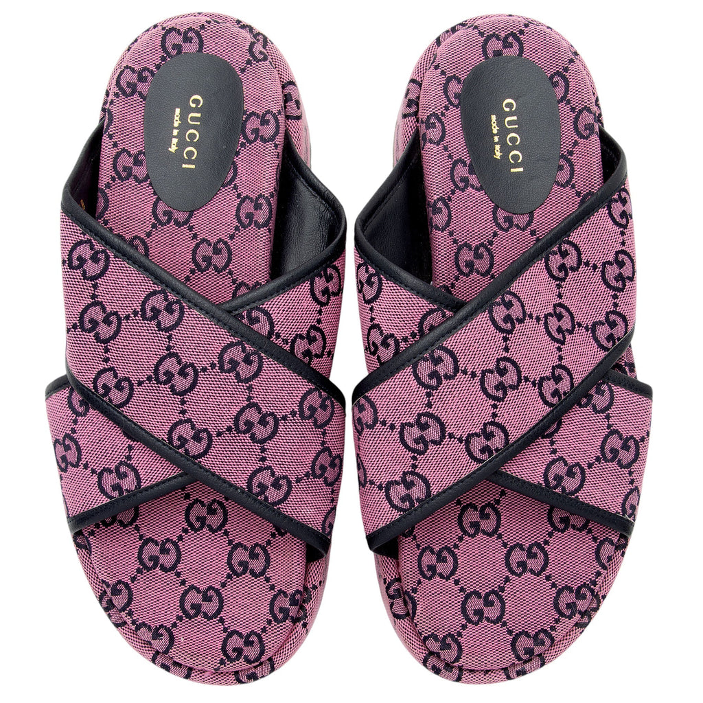 Gucci GG Canvas Crisscross Platform Sandals - Size 9.5 / 39.5 (SHF-KTNudr)