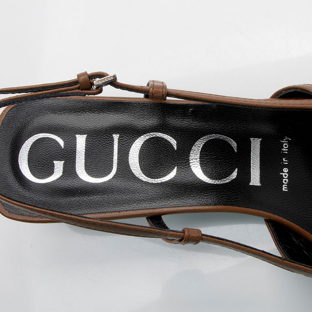 Gucci GG Canvas Crystal Slingback Pumps - Size 6.5 / 36.5 (SHF-dfhaWv)
