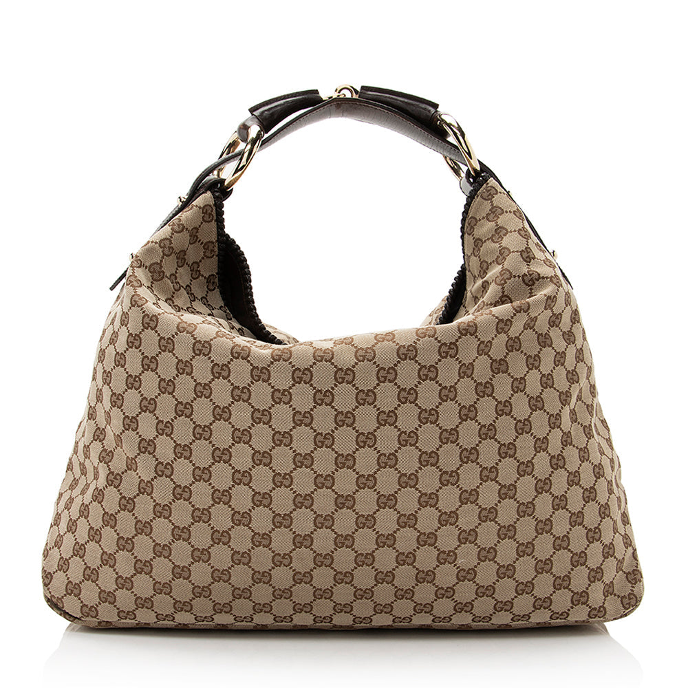 Gucci Gucci Canvas Horsebit Large Hobo (SHF-21632)