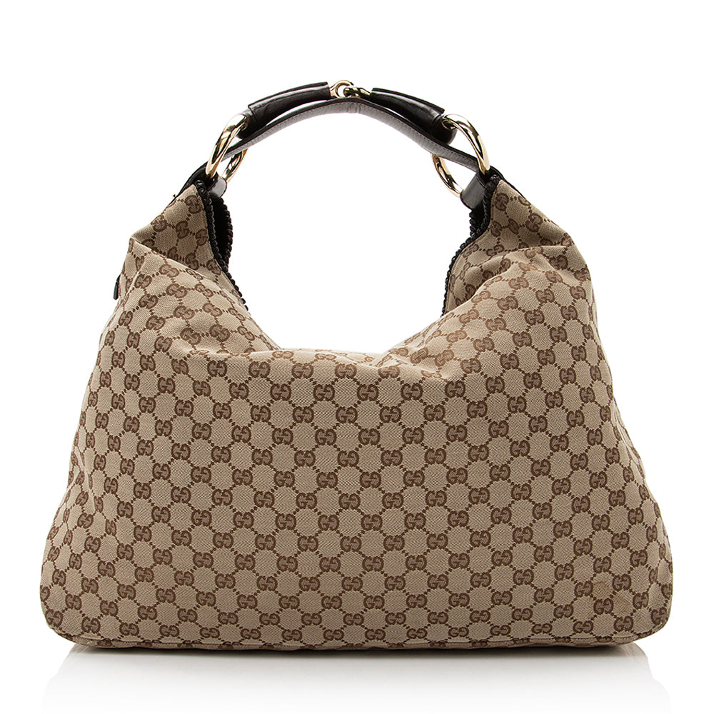 Gucci Gucci Canvas Horsebit Large Hobo (SHF-21632)