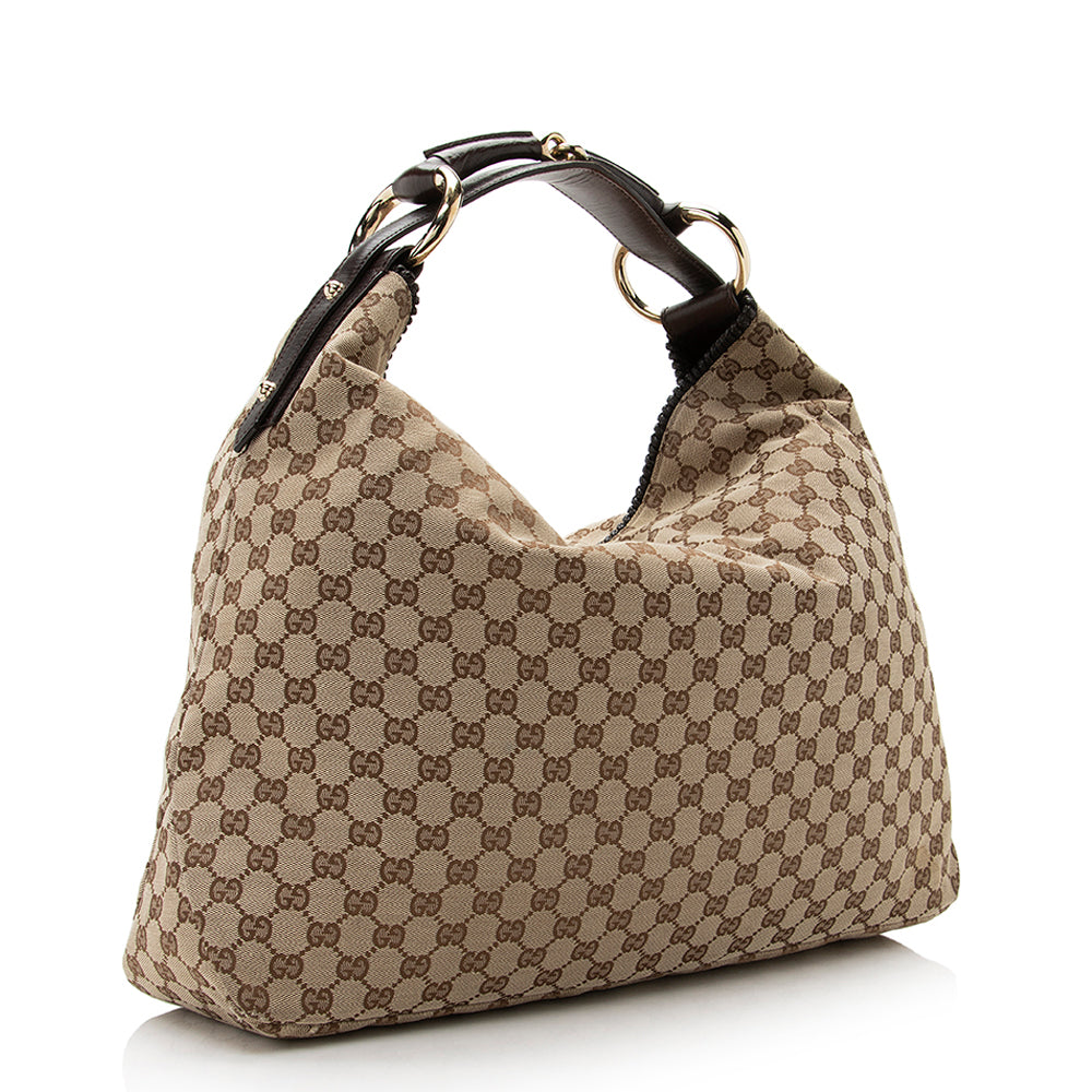 Gucci Gucci Canvas Horsebit Large Hobo (SHF-21632)