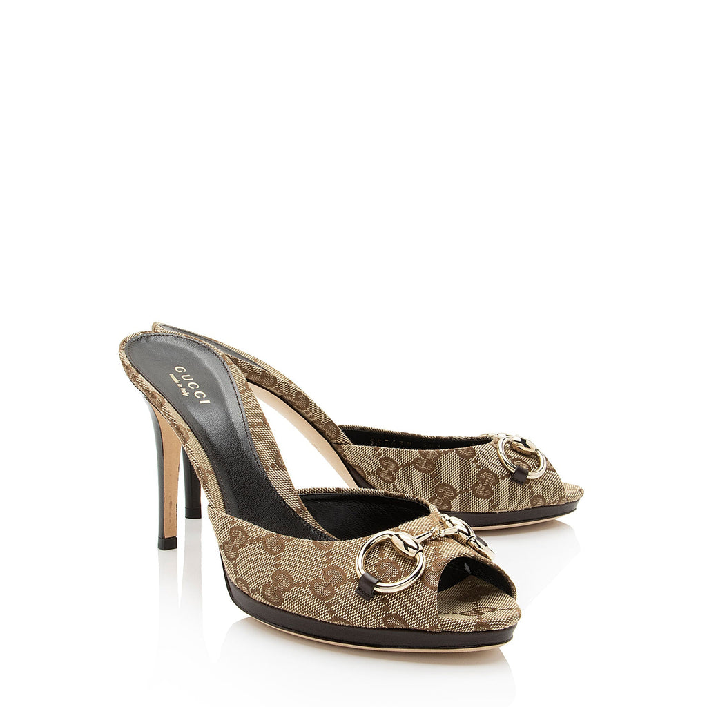 Gucci GG Canvas Horsebit Mules - Size 8.5 / 38.5 (SHF-9cHg23)