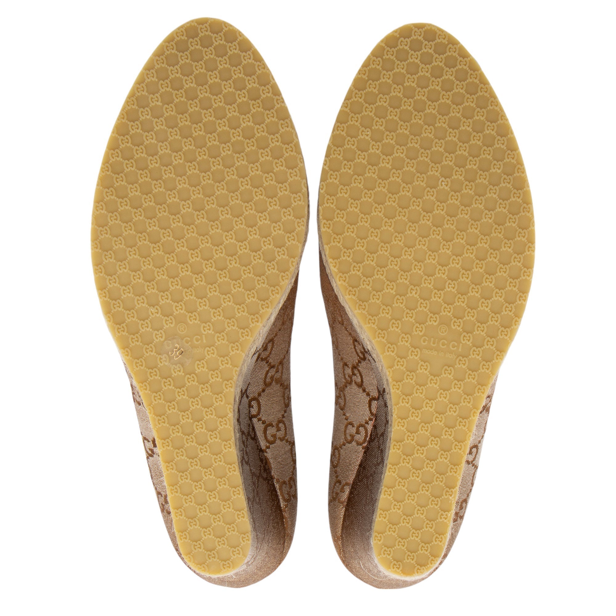 Gucci GG Canvas Horsebit Peep Toe Wedges - Size 9 / 39 (SHF-EyPaa5)