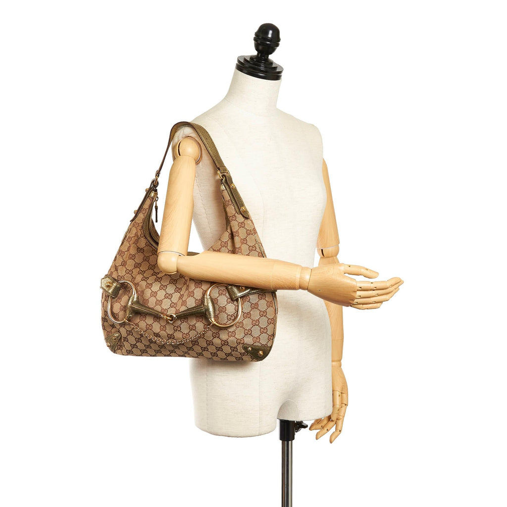 Gucci Gucci Canvas Horsebit Shoulder Bag (SHG-33631)