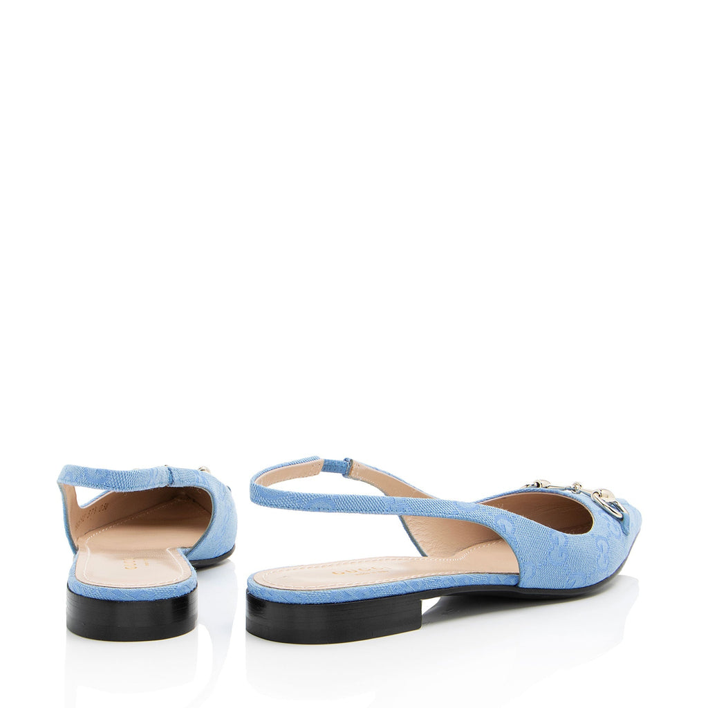 Gucci GG Canvas Horsebit Slingback Flats - Size 7.5 / 37.5