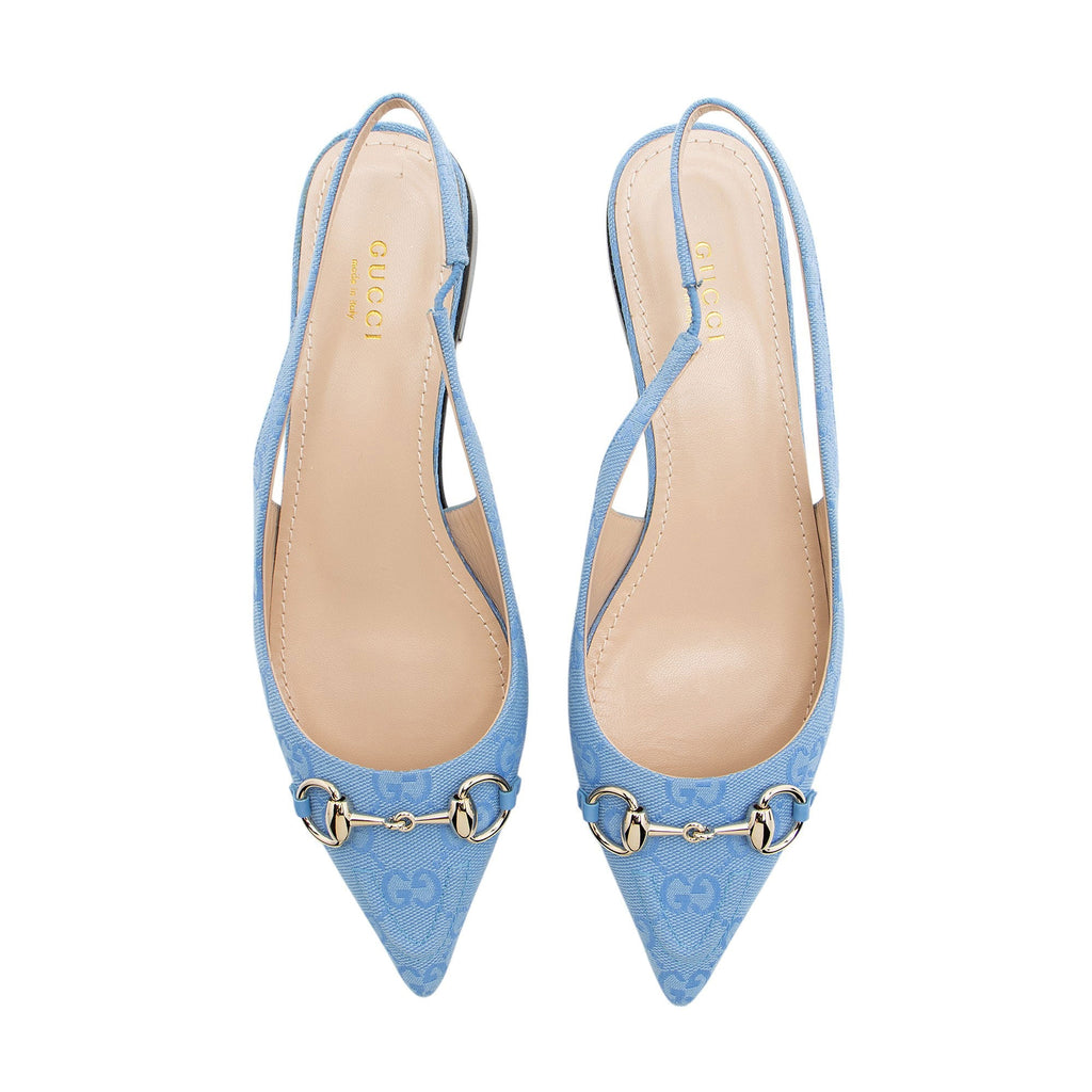 Gucci GG Canvas Horsebit Slingback Flats - Size 7.5 / 37.5
