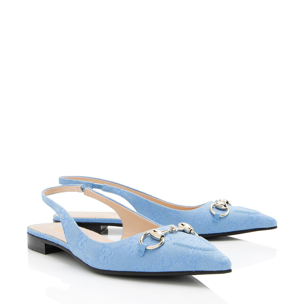 Gucci GG Canvas Horsebit Slingback Flats - Size 7.5 / 37.5