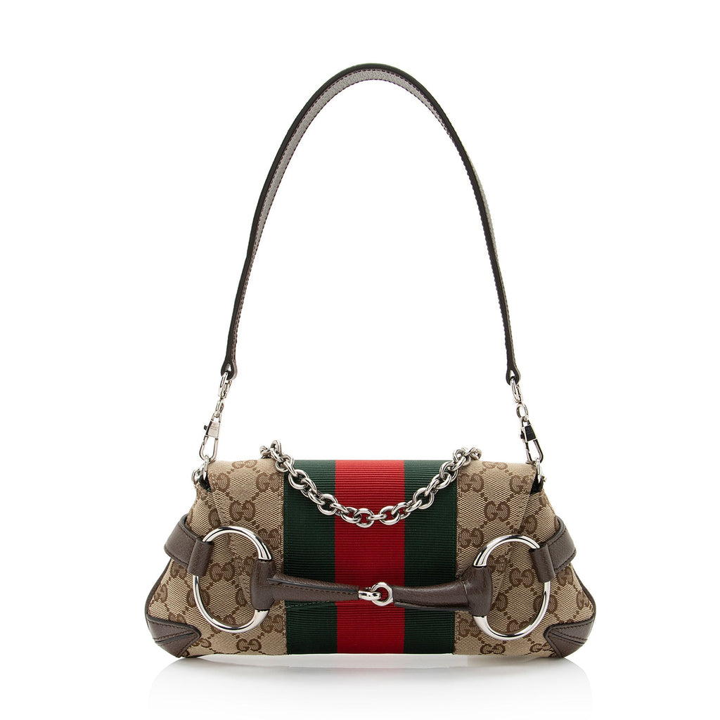 Gucci GG Canvas Horsebit Web Chain Small Shoulder Bag