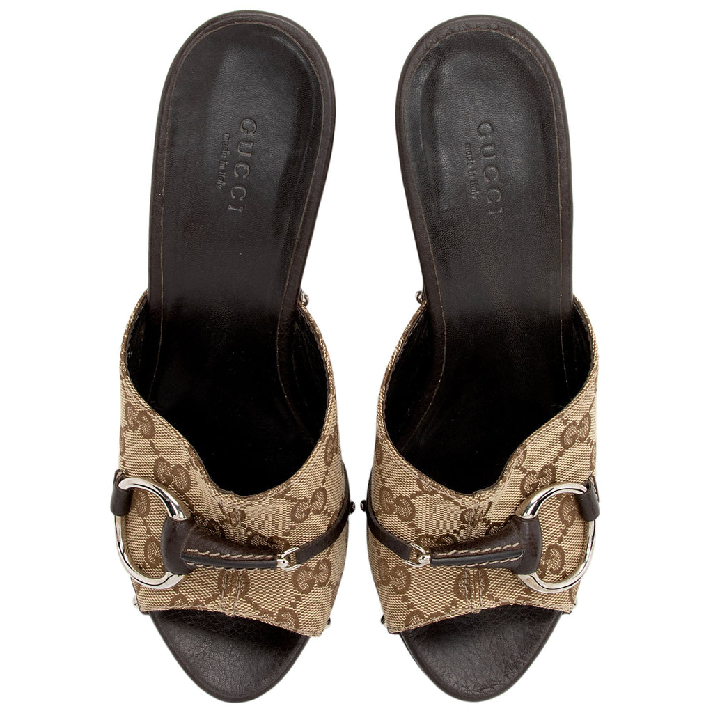 Gucci GG Canvas Horsebit Wood Mules - Size 7.5 / 37.5 (SHF-fMVVfs)