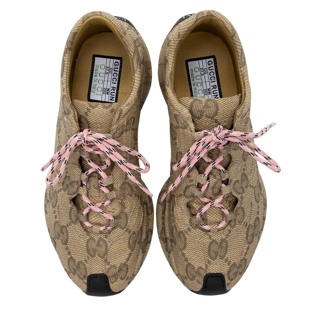 Gucci GG Canvas Leather Run Sneakers - Size 7.5 / 37.5 (SHF-V4B1xE)