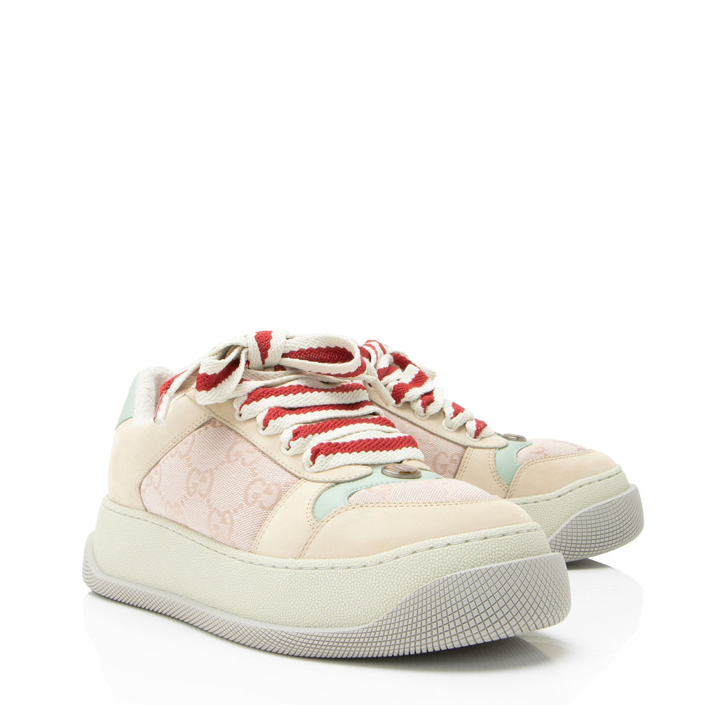 Gucci GG Canvas Leather ScreLBer Sneakers - Size 8 / 38