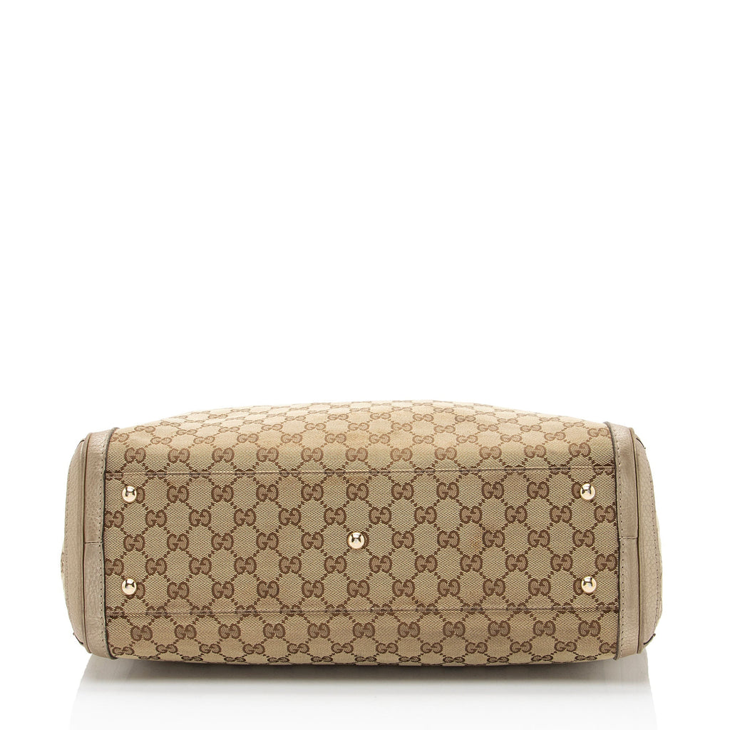 Gucci GG Canvas Metallic Leather Bella Medium Tote