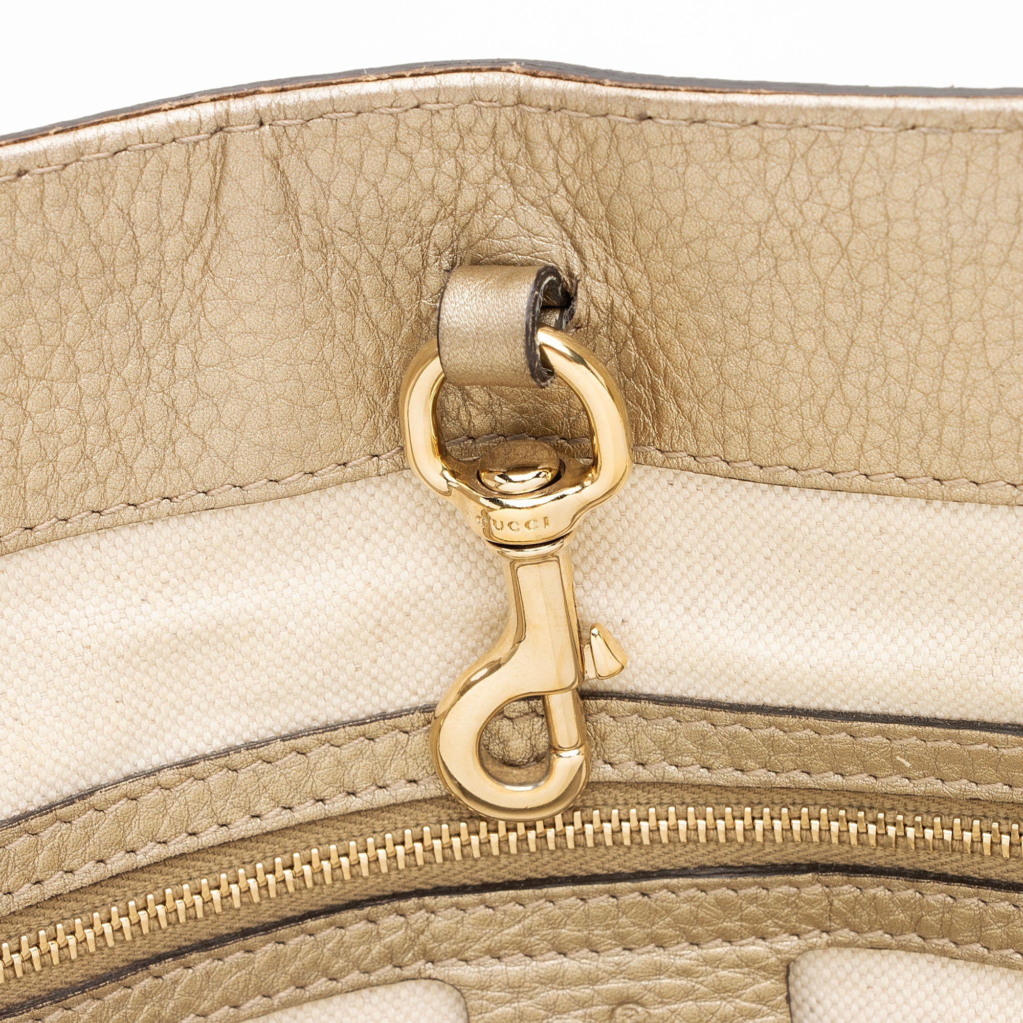Gucci GG Canvas Metallic Leather Bella Medium Tote
