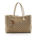 Gucci GG Canvas Metallic Leather Bella Medium Tote