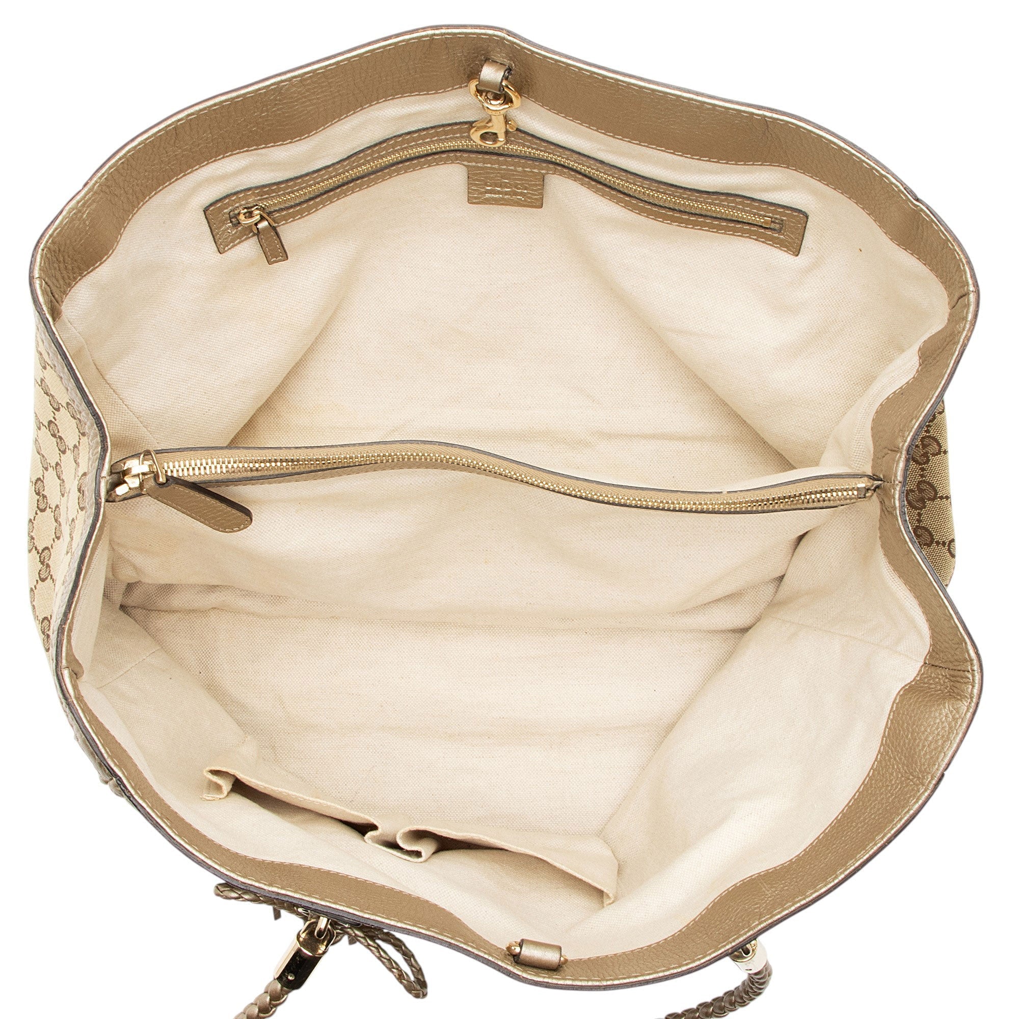 Gucci GG Canvas Metallic Leather Bella Medium Tote