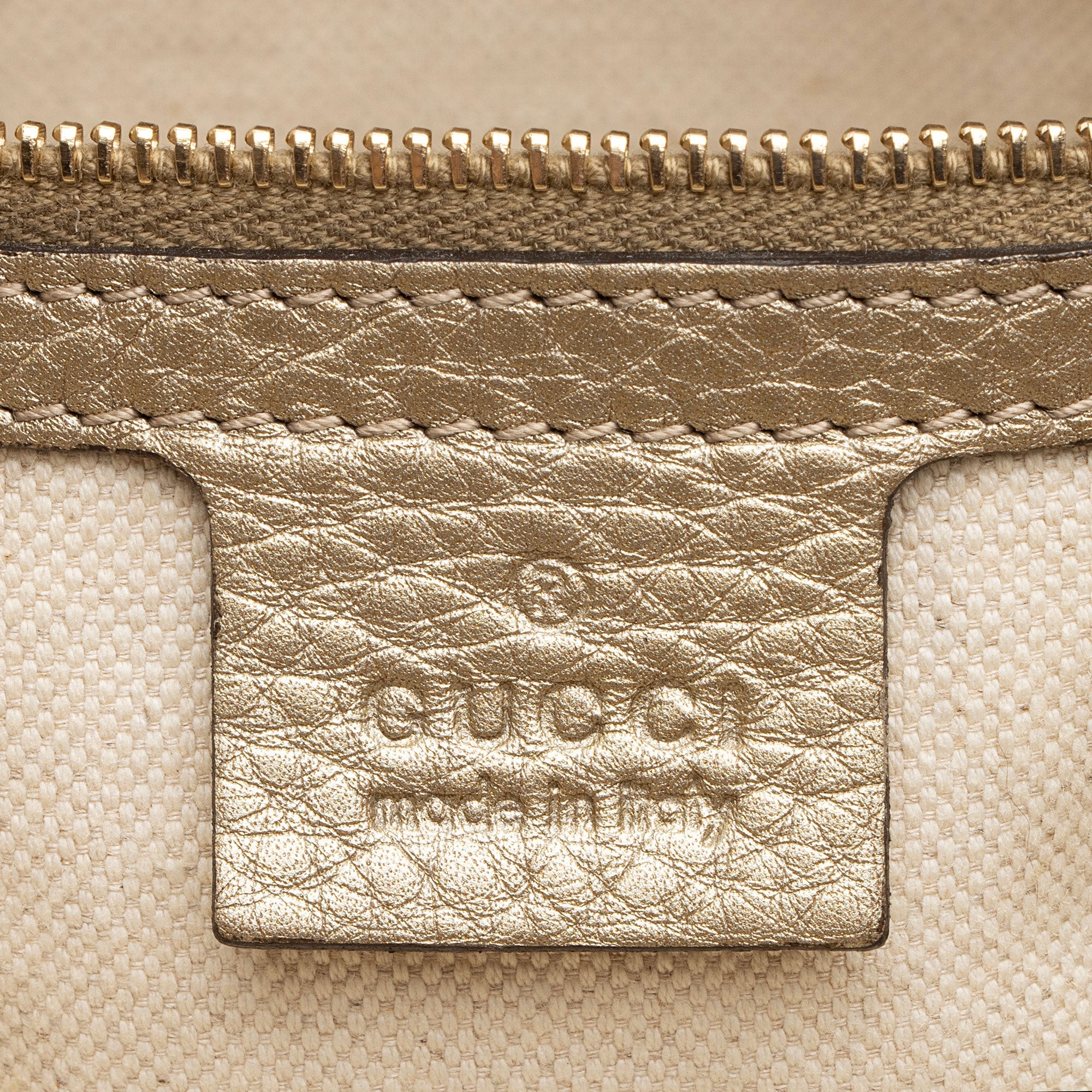 Gucci GG Canvas Metallic Leather Bella Medium Tote