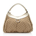 Gucci GG Canvas Metallic Leather D Ring Medium Hobo (SHF-hGJsEO)