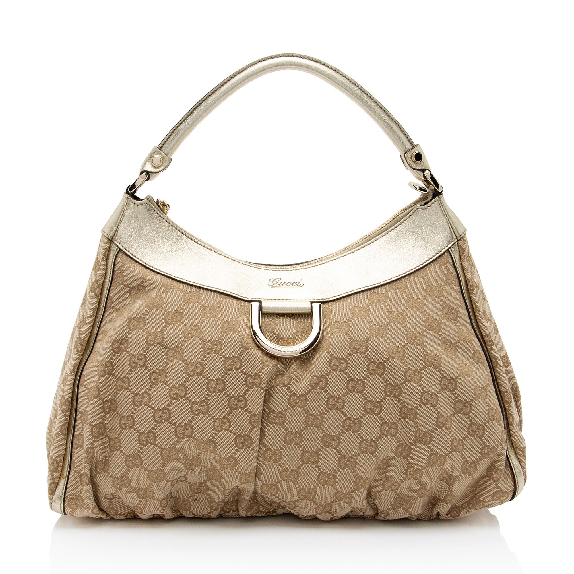 Gucci GG Canvas Metallic Leather D Ring Medium Hobo (SHF-hGJsEO)