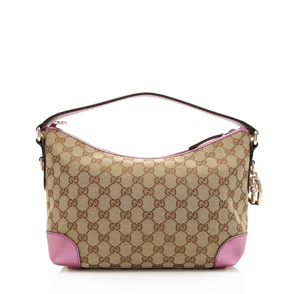 Gucci GG Canvas Metallic Leather Heart Bit Charm Small Hobo (SHF-23021)