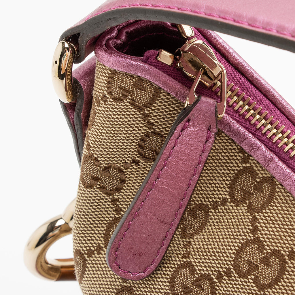 Gucci GG Canvas Metallic Leather Heart Bit Charm Small Hobo (SHF-23021)