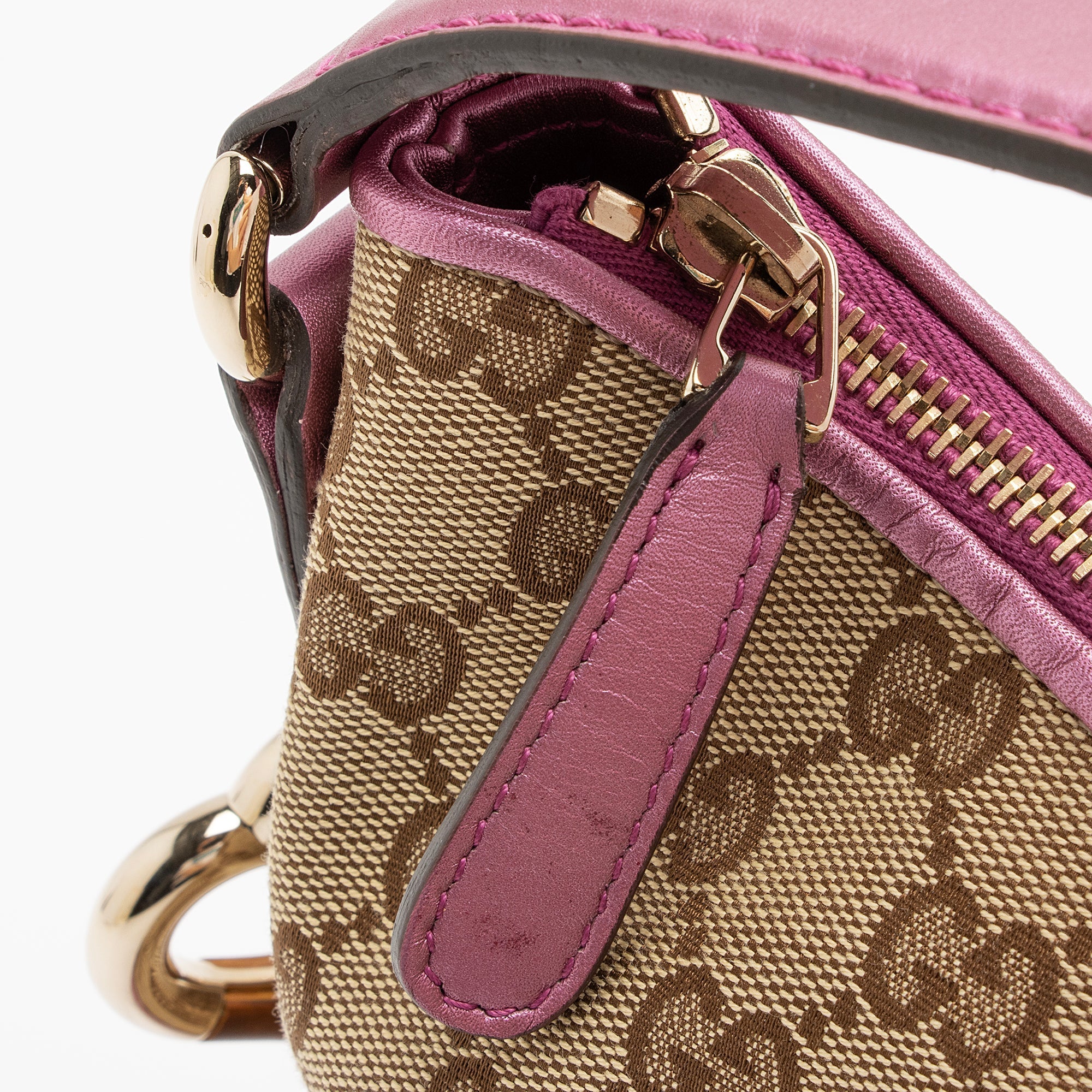 Gucci GG Canvas Metallic Leather Heart Bit Charm Small Hobo (SHF-23021)