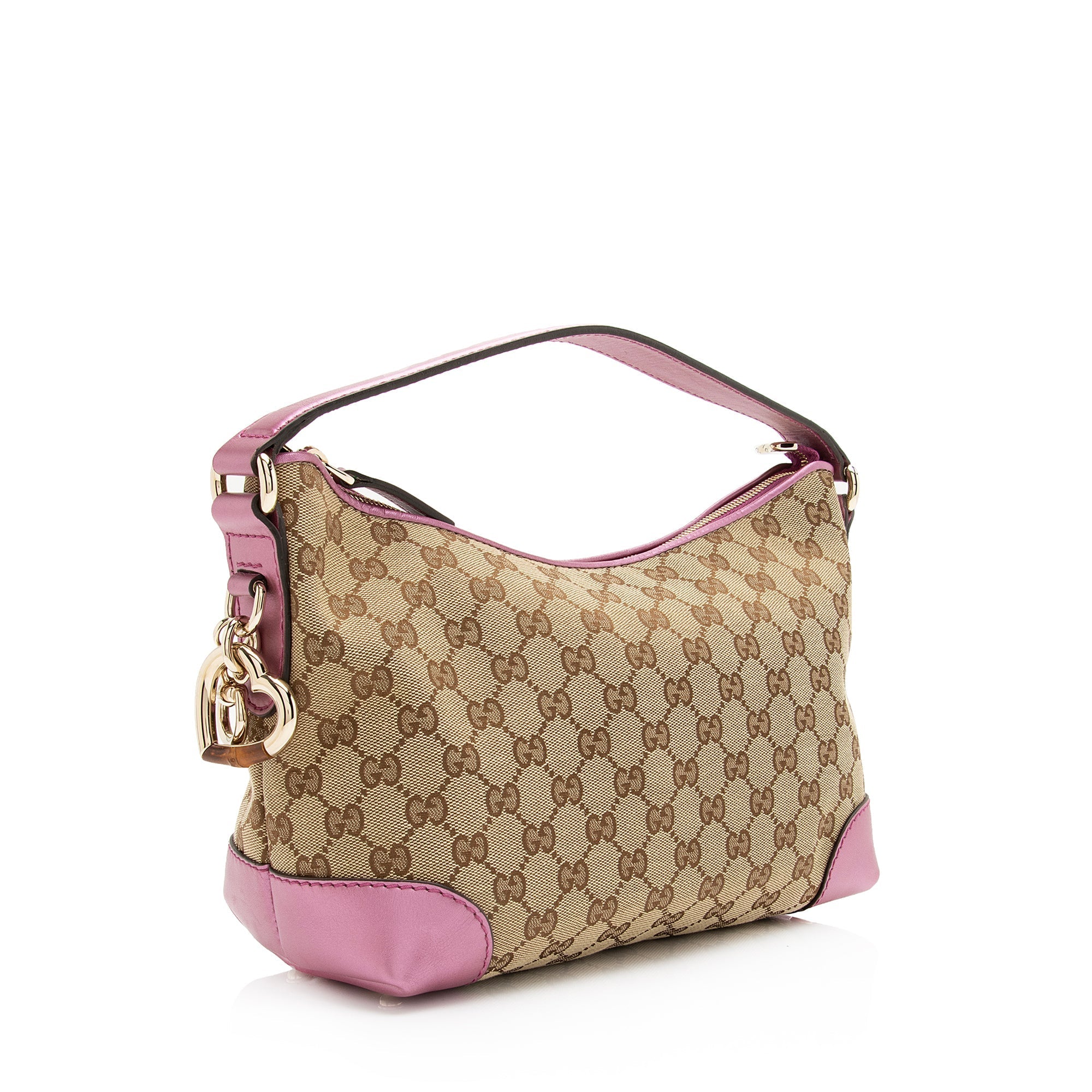 Gucci GG Canvas Metallic Leather Heart Bit Charm Small Hobo (SHF-23021)