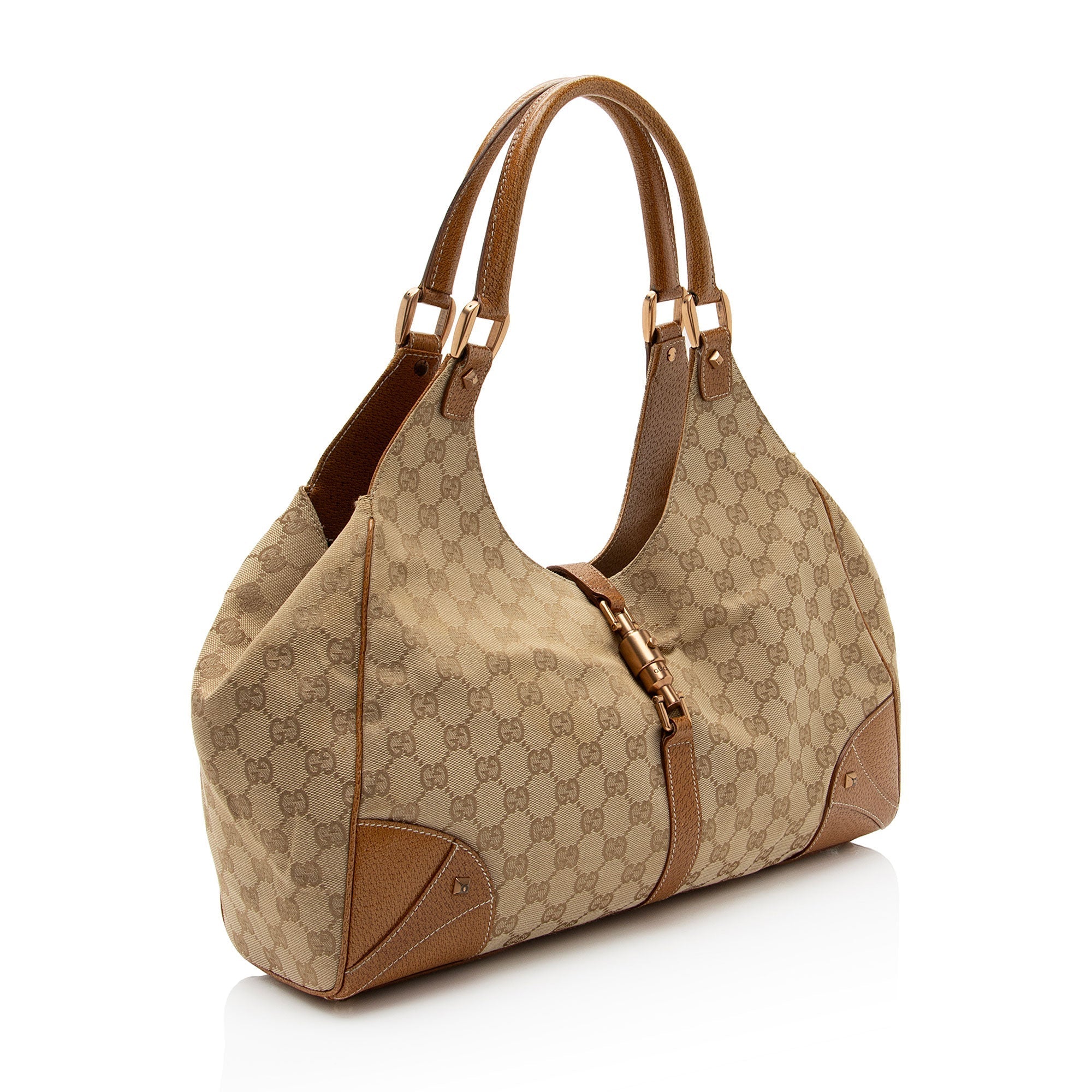 Gucci GG Canvas Nailhead Bardot Large Shoulder Bag (SHF-FHIG8i)