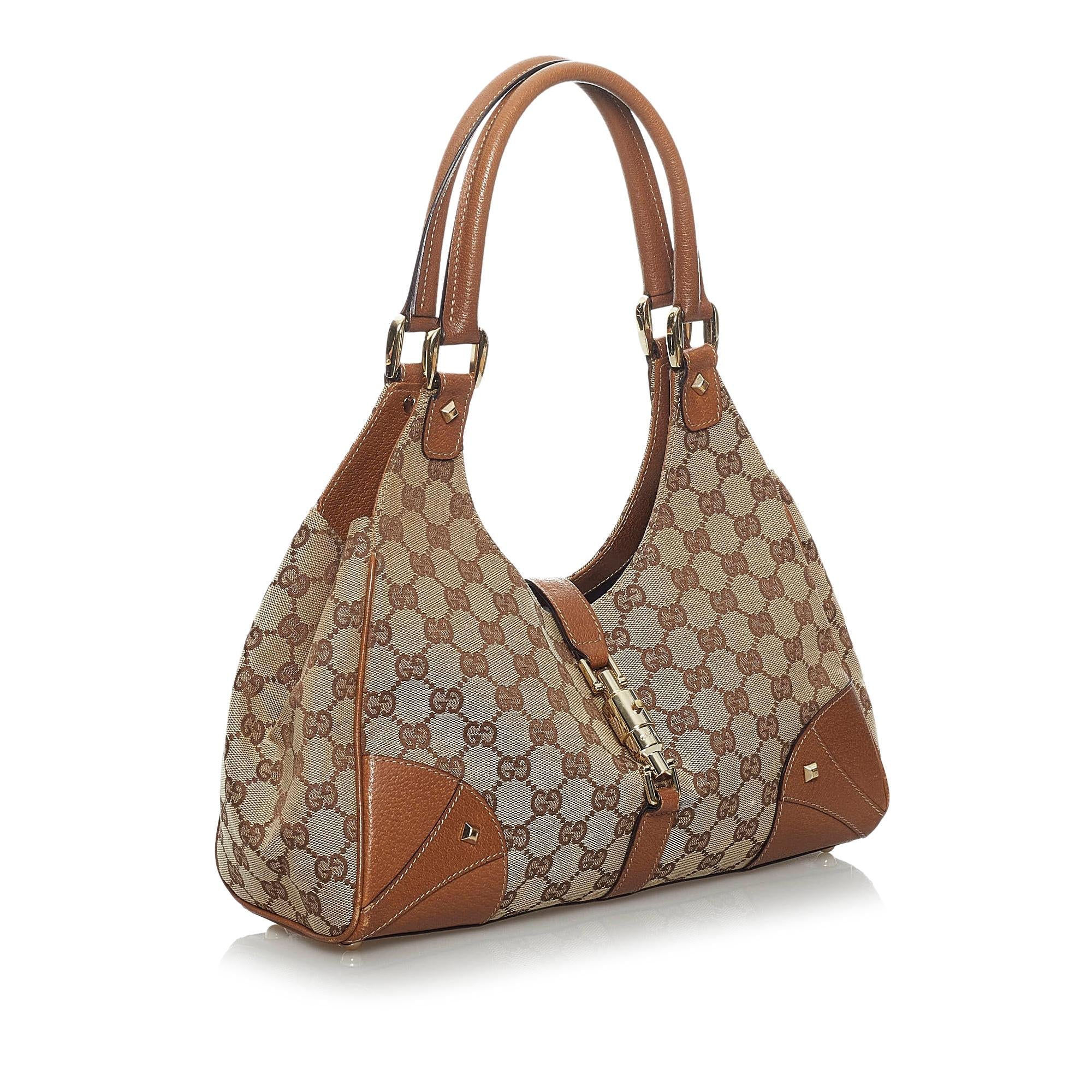 Gucci Gucci Canvas Nailhead Jackie Shoulder Bag (SHG-33693)