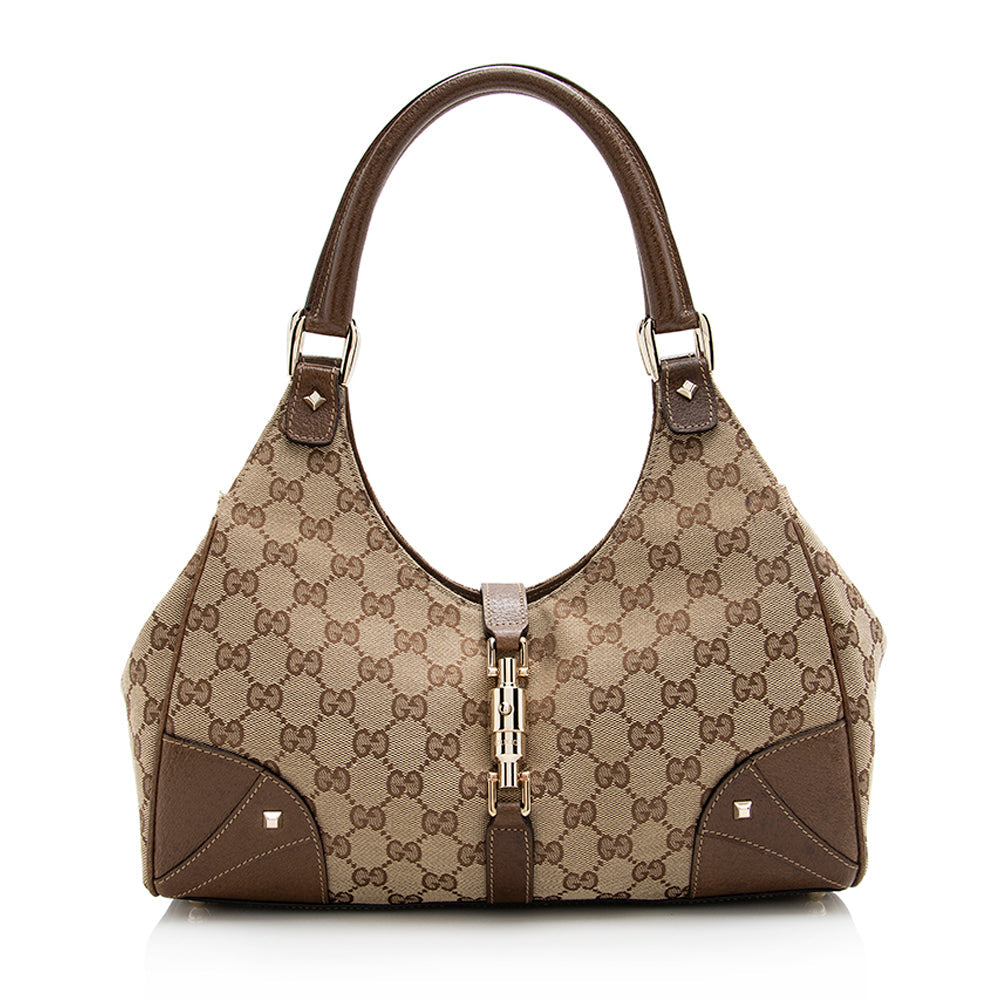Gucci Gucci Canvas Nailhead Medium Bardot Shoulder Bag (SHF-21614)