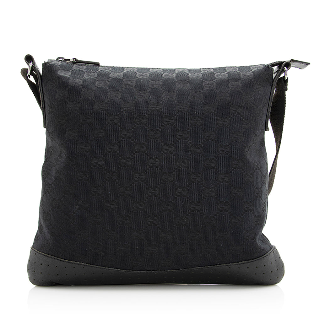 Gucci Gucci Canvas Perforated Leather Messenger Bag (SHF-20533)