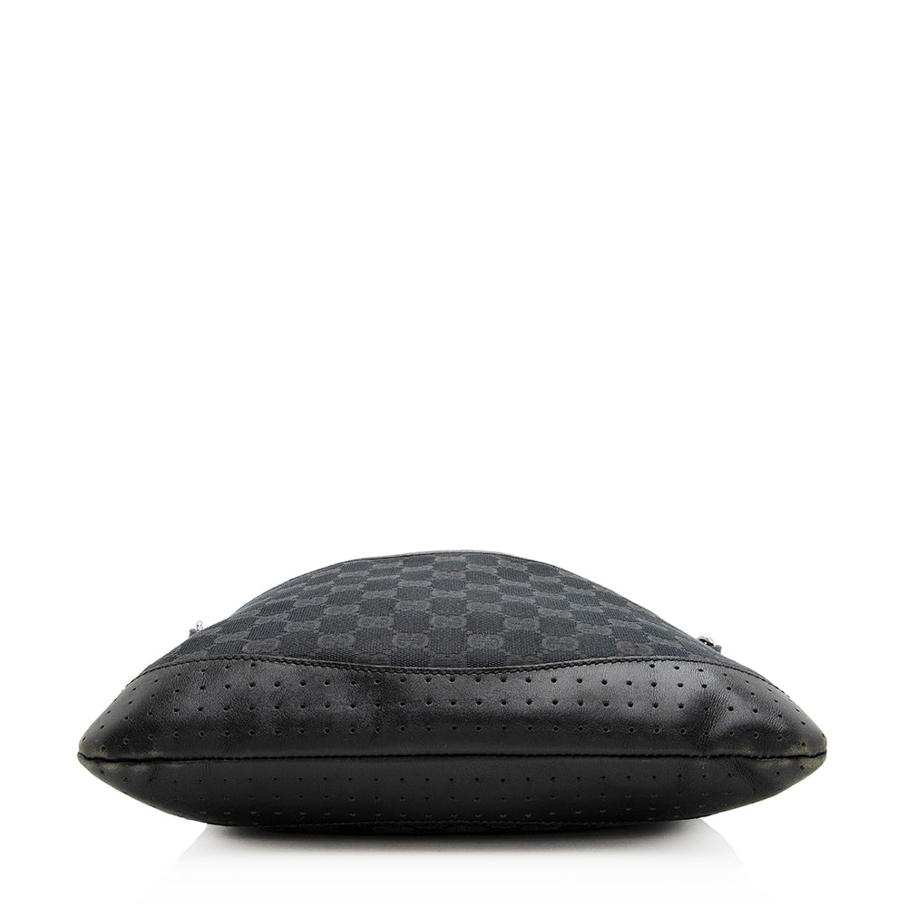 Gucci Gucci Canvas Perforated Leather Messenger Bag (SHF-20533)
