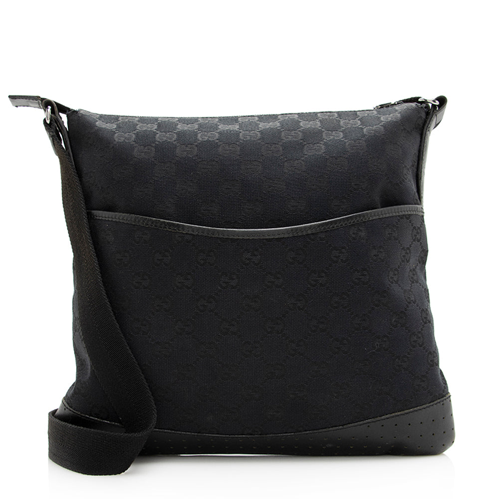 Gucci Gucci Canvas Perforated Leather Messenger Bag (SHF-20533)