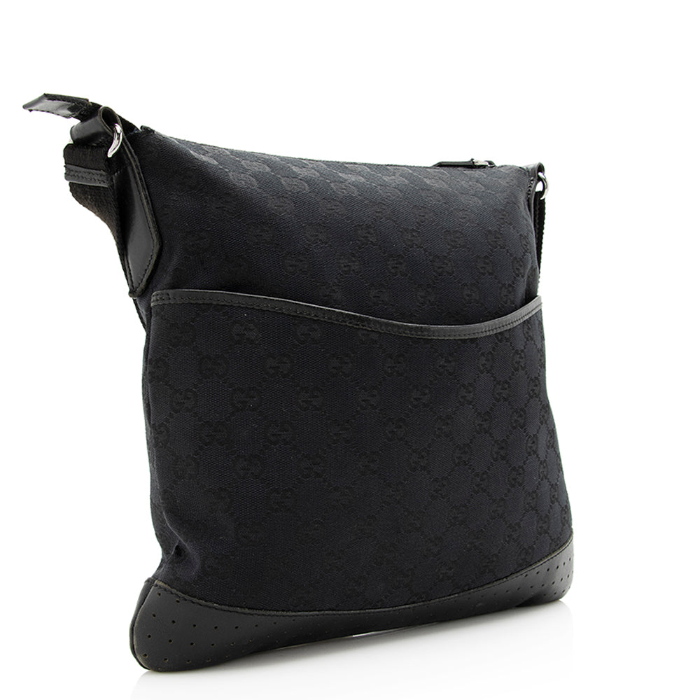 Gucci Gucci Canvas Perforated Leather Messenger Bag (SHF-20533)