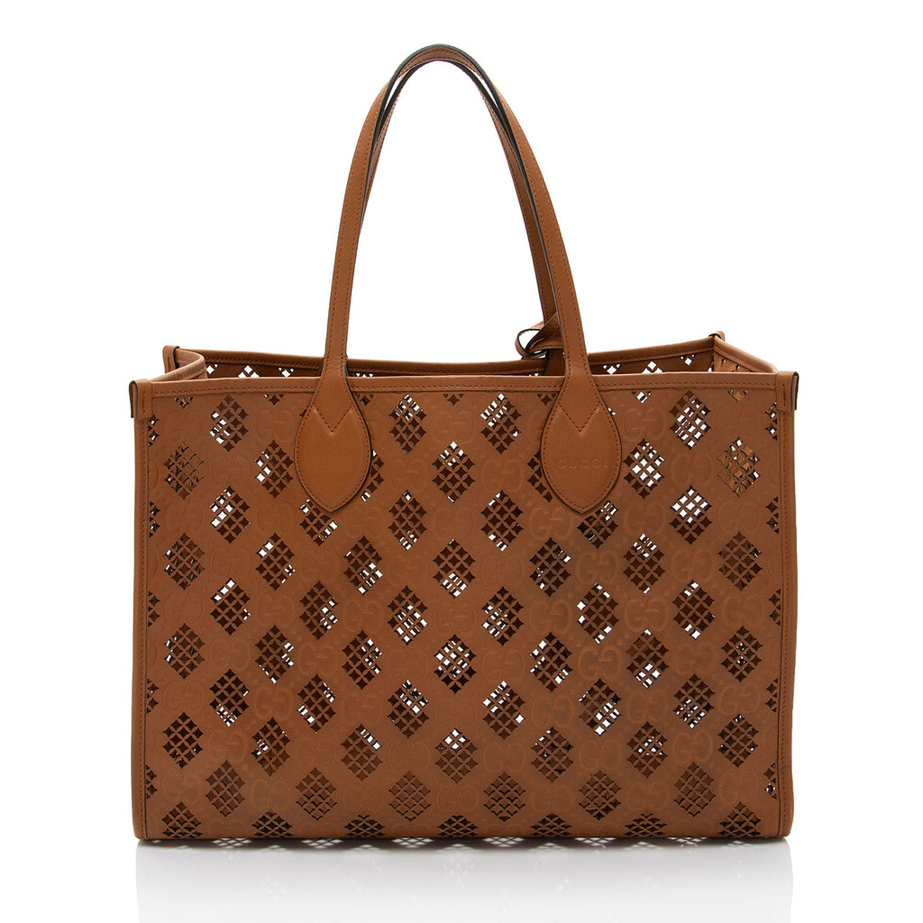 Gucci GG Debossed Calfskin Diamond Cutout Medium Tote
