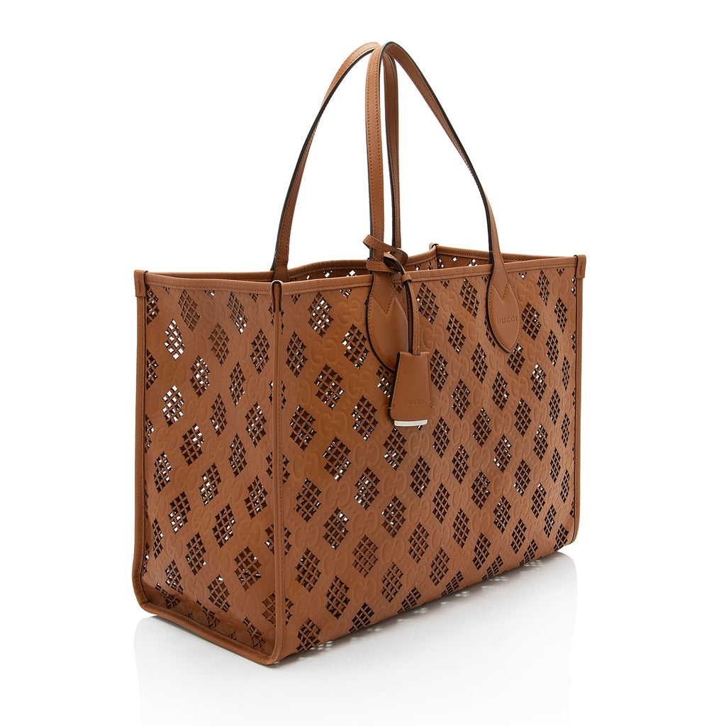 Gucci GG Debossed Calfskin Diamond Cutout Medium Tote