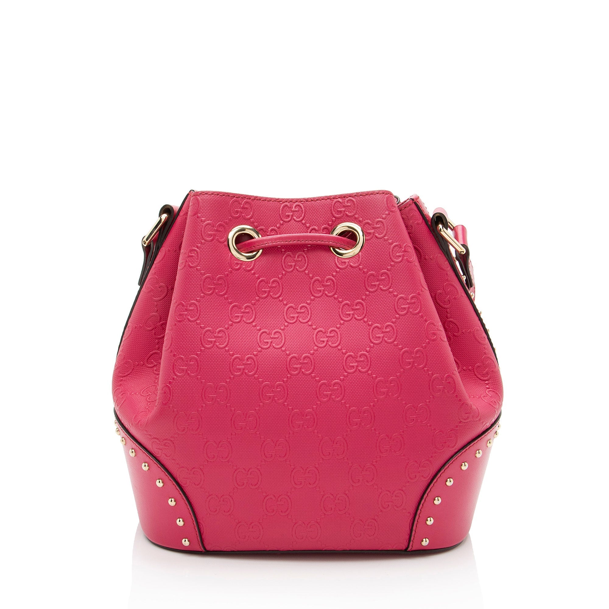 Gucci GG Debossed Diamante Leather Studded Bright Bucket Bag