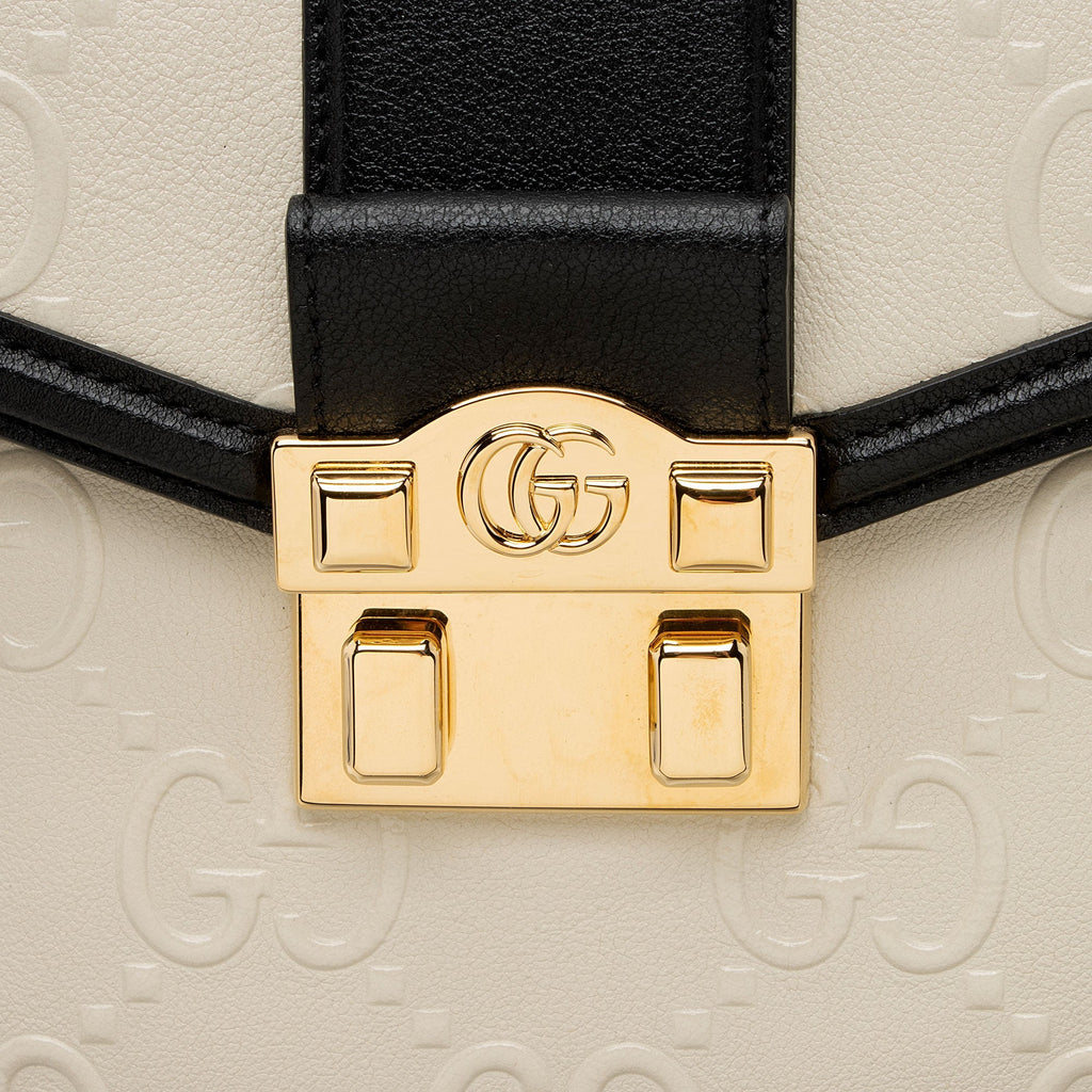 Gucci GG Debossed Leather Small Top Handle (SHF-hGmUB9)