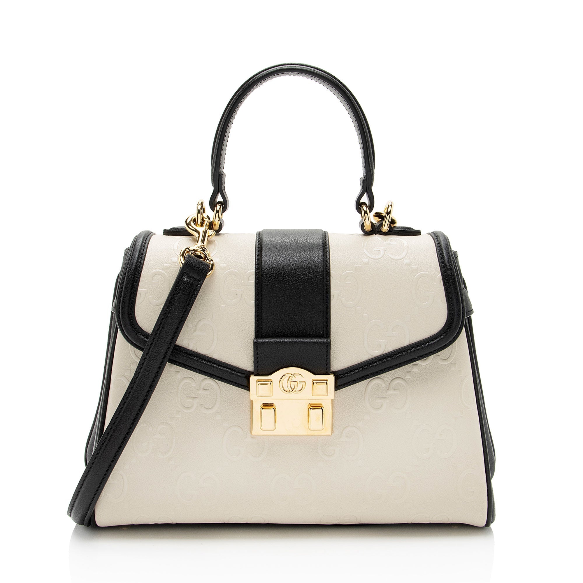 Gucci GG Debossed Leather Small Top Handle (SHF-hGmUB9)